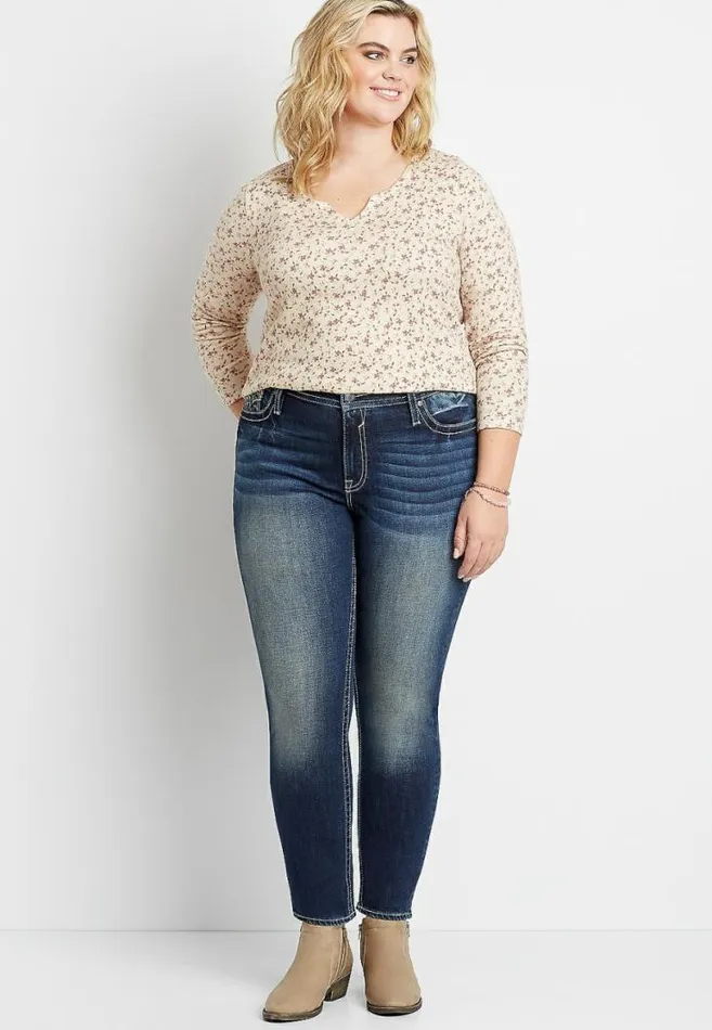 Women Plus Size Vigoss Dark Wash White Stitch Skinny Jean Maurices Plus Jeans