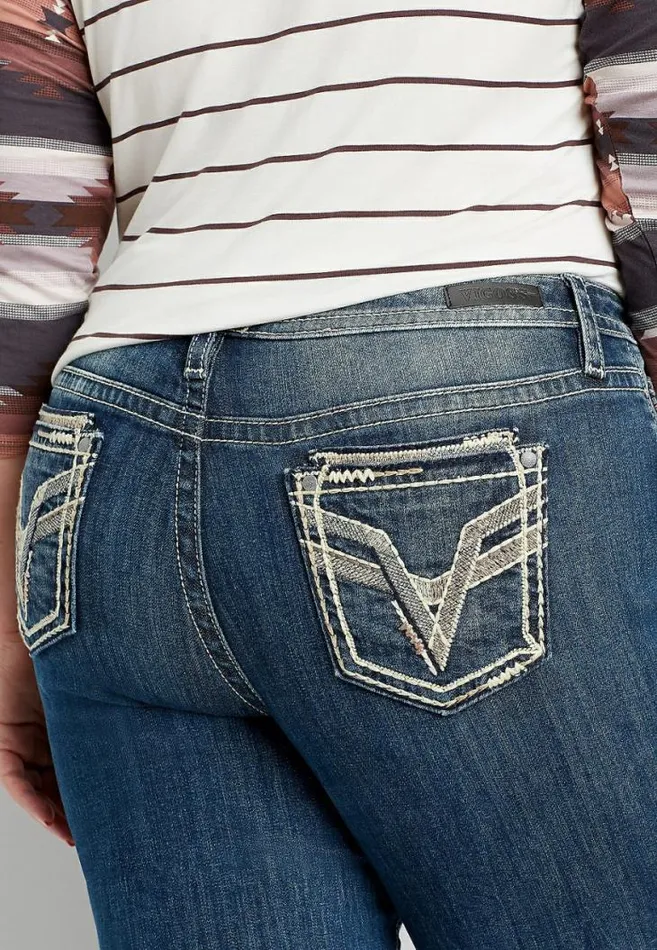 Women Plus Size Vigoss High Rise Medium Gold Stitch Skinny Jean Maurices Plus Jeans