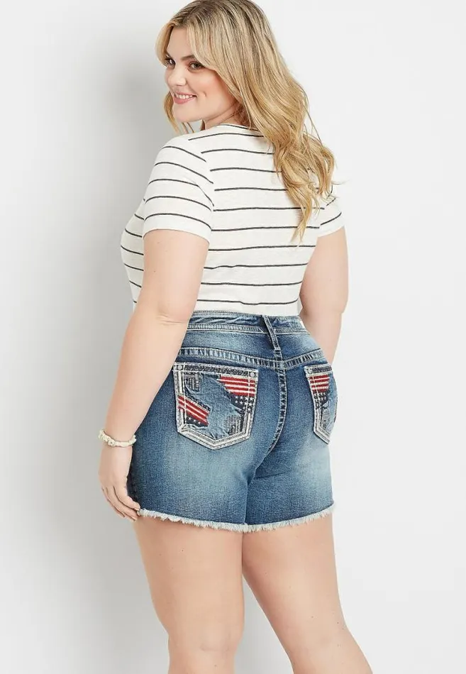 Women Plus Size Vigoss High Rise Medium Wash Americana Pocket 6In Short Maurices Plus Bottoms Women Plus Size Vigoss High Rise Medium Wash Americana Pocket 6In Short Maurices Plus Bottoms