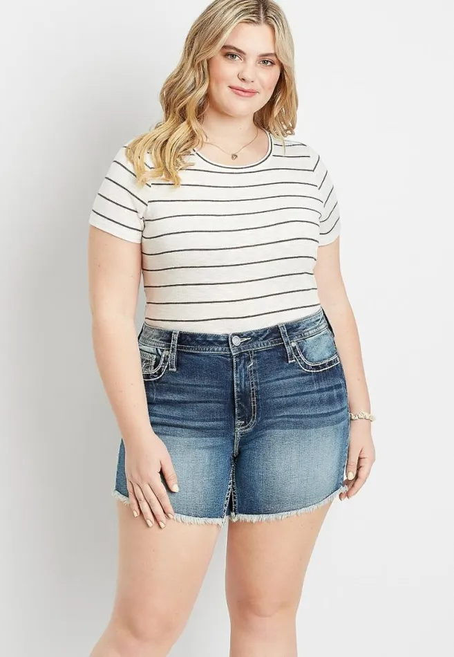 Women Plus Size Vigoss High Rise Medium Wash Americana Pocket 6In Short Maurices Plus Bottoms