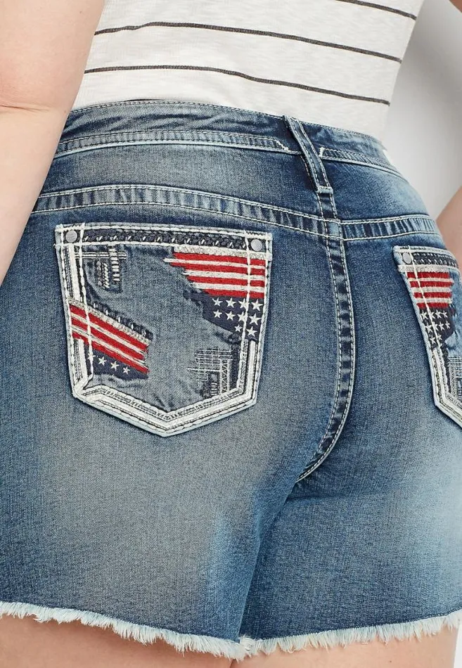 Women Plus Size Vigoss High Rise Medium Wash Americana Pocket 6In Short Maurices Plus Bottoms