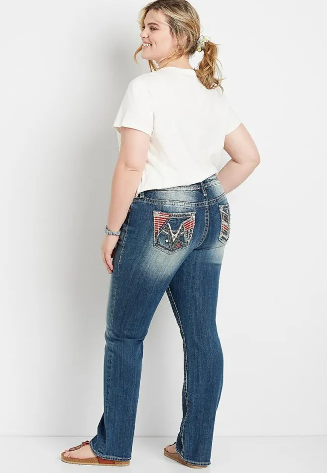 Women Plus Size Vigoss Medium Wash Americana Pocket Slim Boot Jean Maurices Plus Jeans