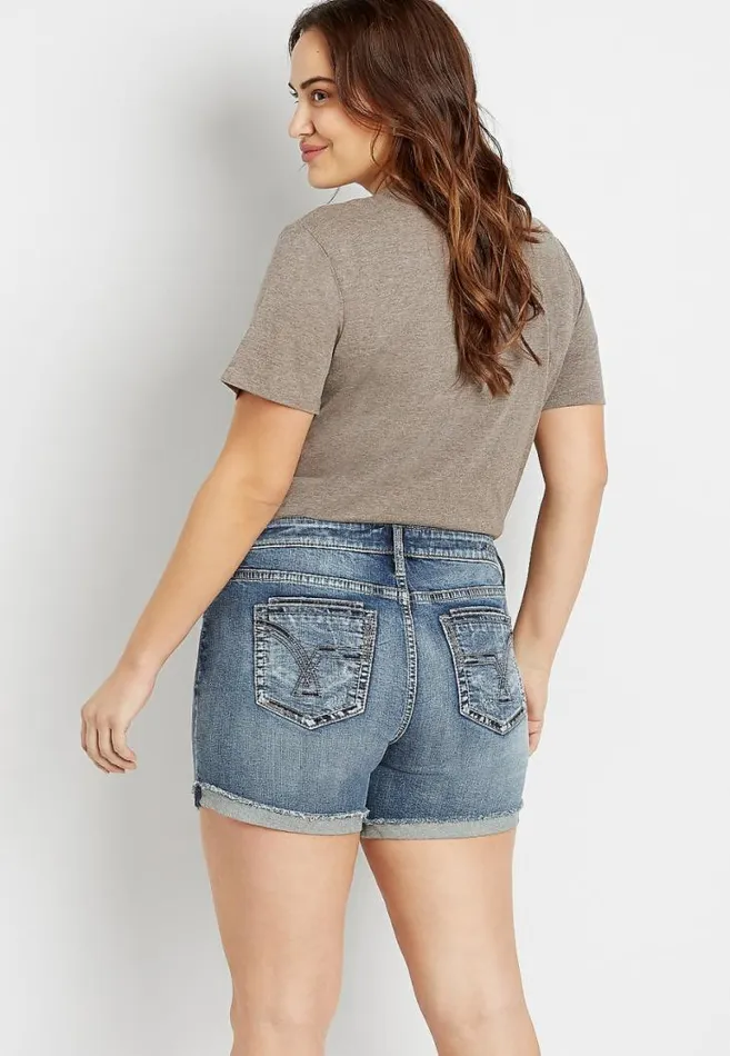 Women Plus Size Vigoss Medium Wash Fray Cuffed 6In Short Maurices Plus Bottoms