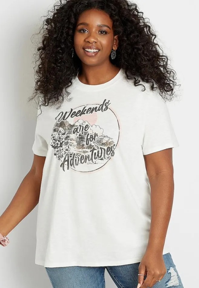 Women Plus Size Weekends Are For Adventures Oversized Graphic Tee Maurices Plus Tops