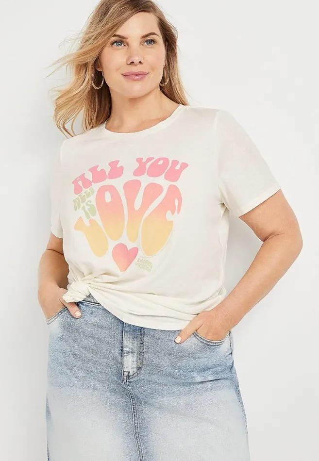 Women Plus Size White All You Need Is Love Graphic Tee Maurices Plus Tops