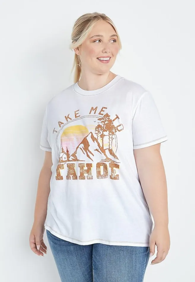 Women Plus Size White Tahoe Oversized Graphic Tee Maurices Plus Tops