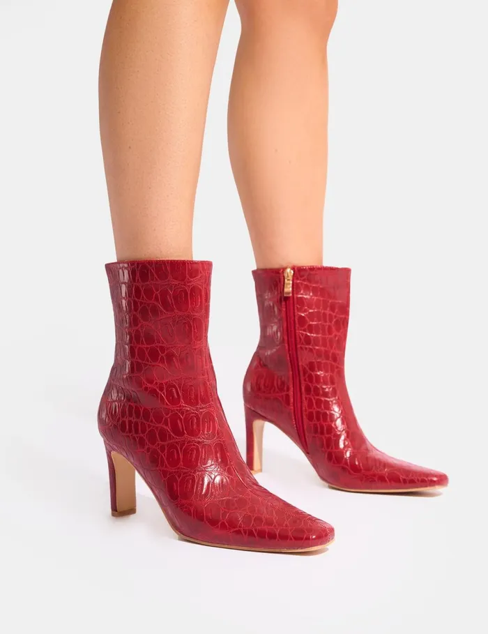 Women Polaris Red Croc Snipped Toe Ankle Boots Red Public Desire Ankle Boots