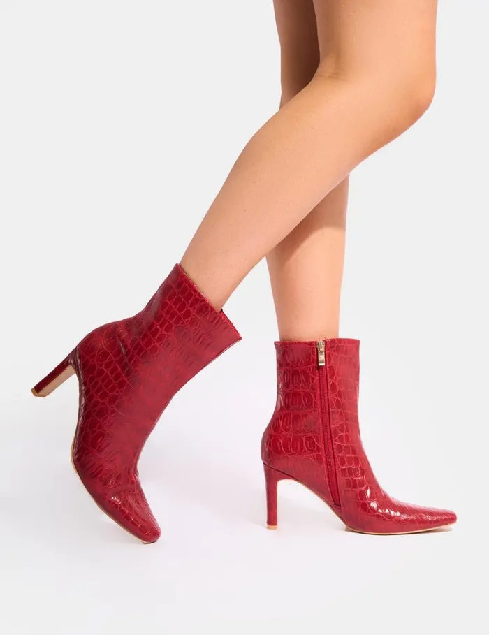 Women Polaris Red Croc Snipped Toe Ankle Boots Red Public Desire Ankle Boots