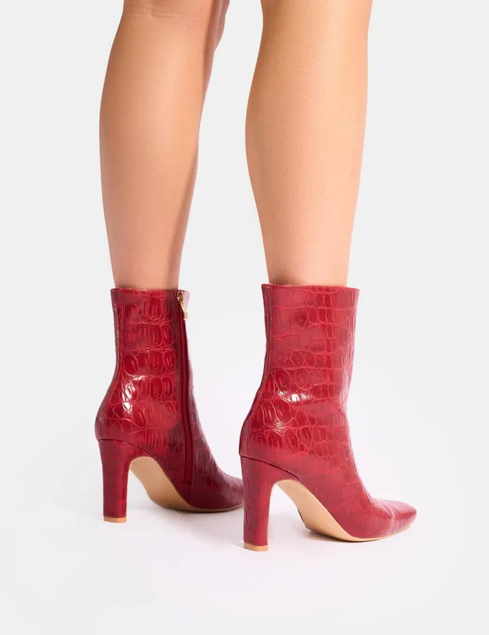Women Polaris Red Croc Snipped Toe Ankle Boots Red Public Desire Ankle Boots