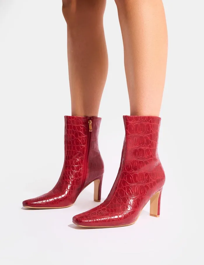 Women Polaris Red Croc Snipped Toe Ankle Boots Red Public Desire Ankle Boots