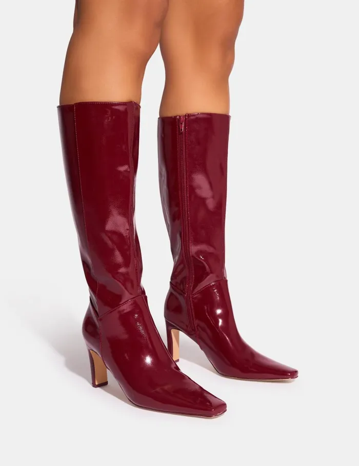 Women Pose Burgundy Patent Zip Knee High Slim Block Heeled Boots Burgundy Public Desire Block Heels Women Pose Burgundy Patent Zip Knee High Slim Block Heeled Boots Burgundy Public Desire Block Heels