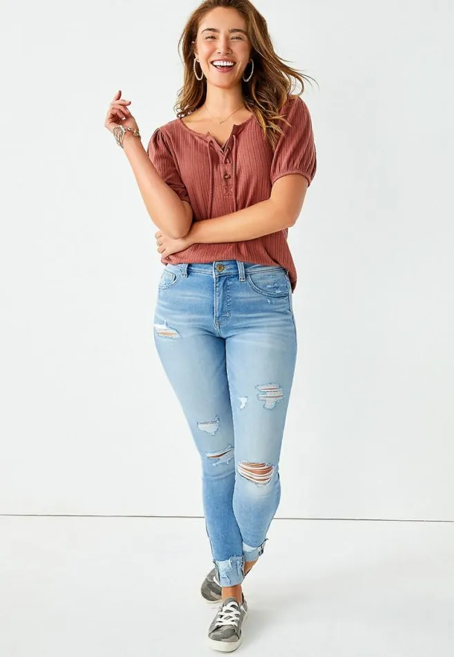 Women Premium High Rise Light Destructed Skinny Jean Maurices Jeans