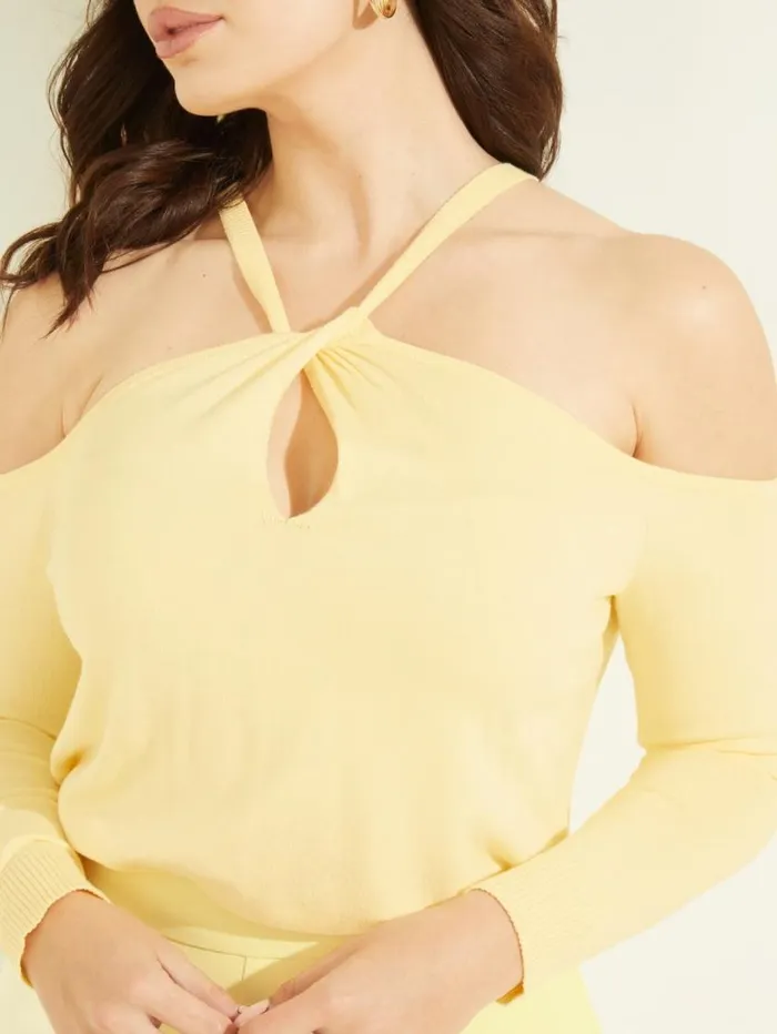 Women Priya ColdShoulder Sweater Top Cornsilk Marciano Tops And Sweaters Women Priya ColdShoulder Sweater Top Cornsilk Marciano Tops And Sweaters