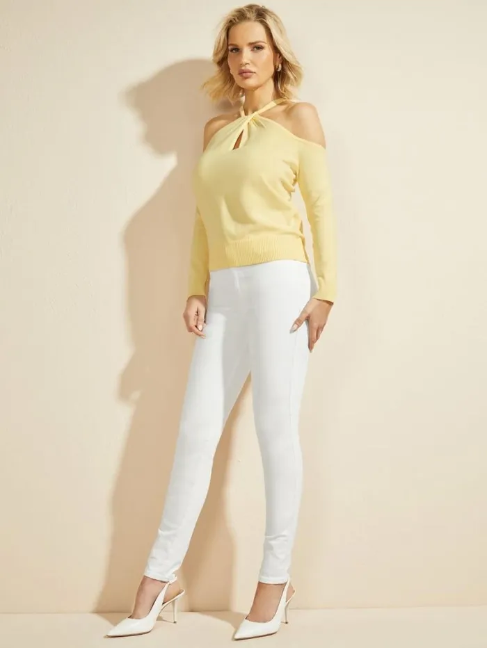 Women Priya ColdShoulder Sweater Top Cornsilk Marciano Tops And Sweaters Women Priya ColdShoulder Sweater Top Cornsilk Marciano Tops And Sweaters