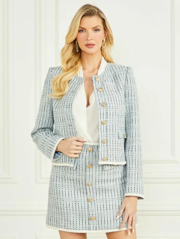 Women Provence Tweed Blazer Remarkable Blue Tweed Marciano Jackets