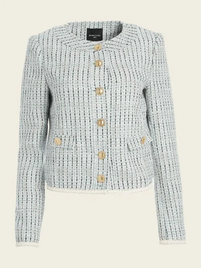 Women Provence Tweed Blazer Remarkable Blue Tweed Marciano Jackets Women Provence Tweed Blazer Remarkable Blue Tweed Marciano Jackets