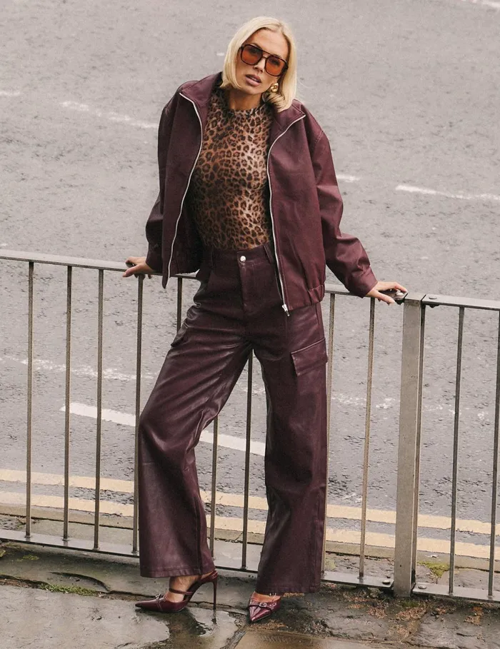 Women Pu Cargo Trousers Burgundy Burgundy Public Desire Trousers