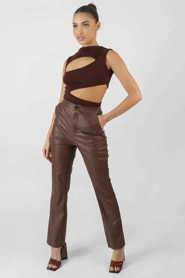 Women Pu Seam Front Split Detail Trousers Chocolate Kaiia Brown Public Desire Trousers Women Pu Seam Front Split Detail Trousers Chocolate Kaiia Brown Public Desire Trousers