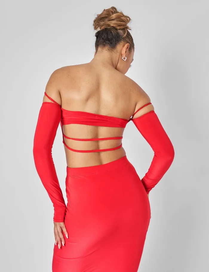Women Public Desire Bardot Strappy Top Coord In Red Red Public Desire Tops