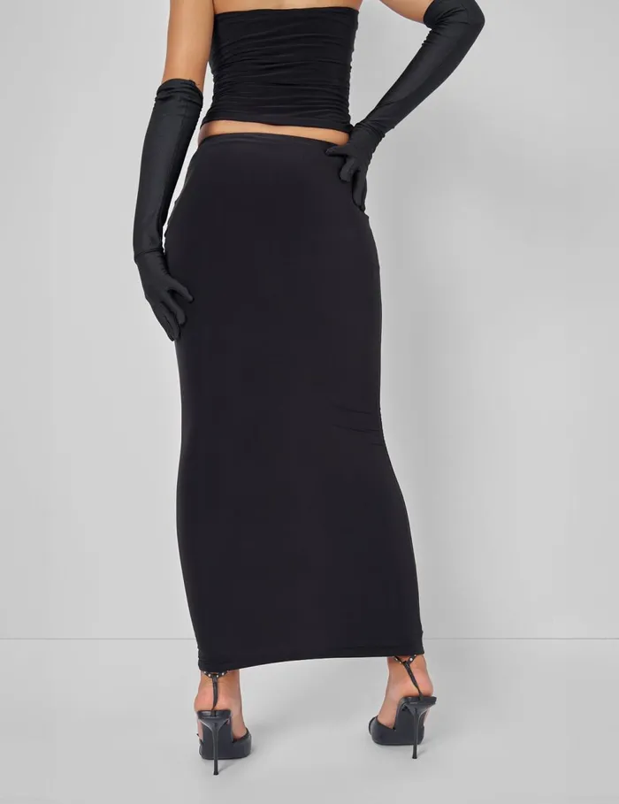 Women Public Desire Lace High Split Maxi Skirt Coord In Black Black Public Desire Two Piece Sets