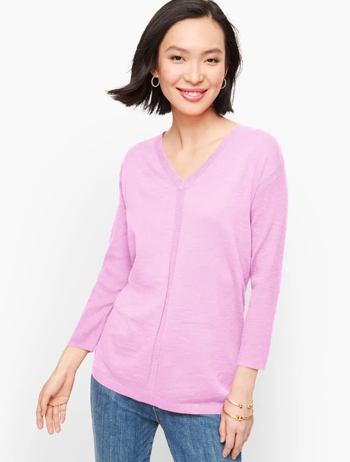 Women Pullovers Talbots Cotton VNeck Sweater Indigo