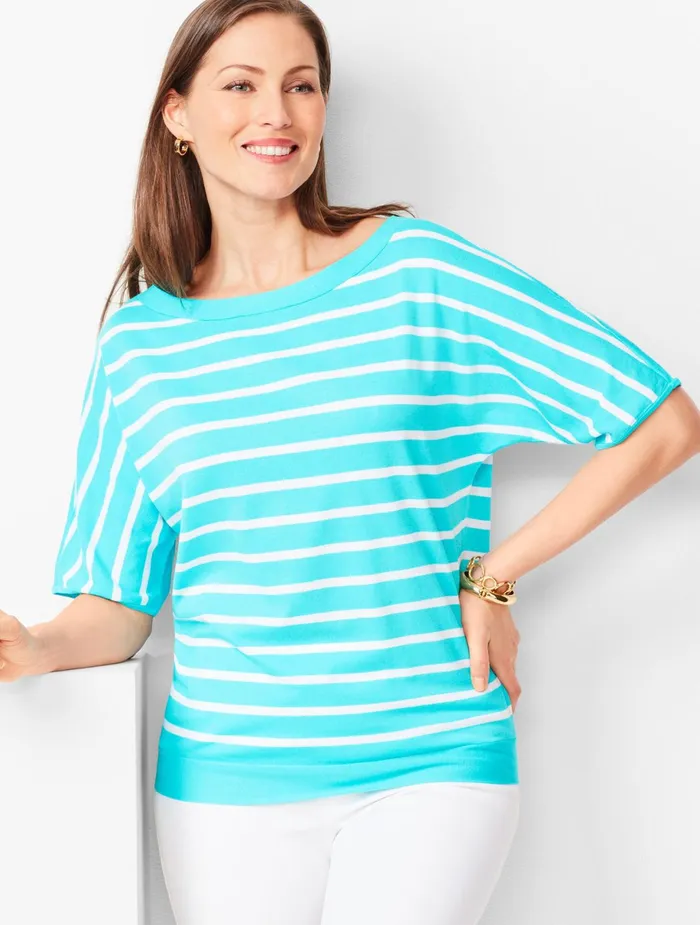 Women Pullovers Talbots DolmanSleeve Sweater Coastal Turquoisewhite