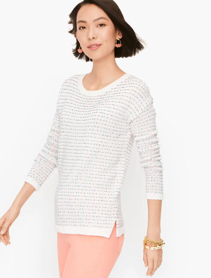 Women Pullovers Talbots Open Stitch Cotton Blend Sweater Whitemulti