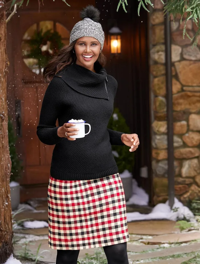 Women Pullovers Talbots Split Neck Cotton Blend Sweater Black