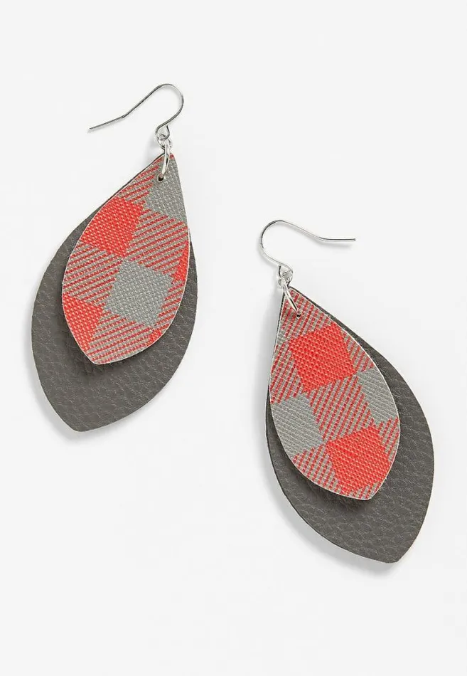Women Red And Gray Plaid Teardrop Earrings Maurices Jewelry