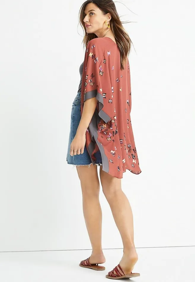 Women Red Butterfly Ruana Maurices Tops