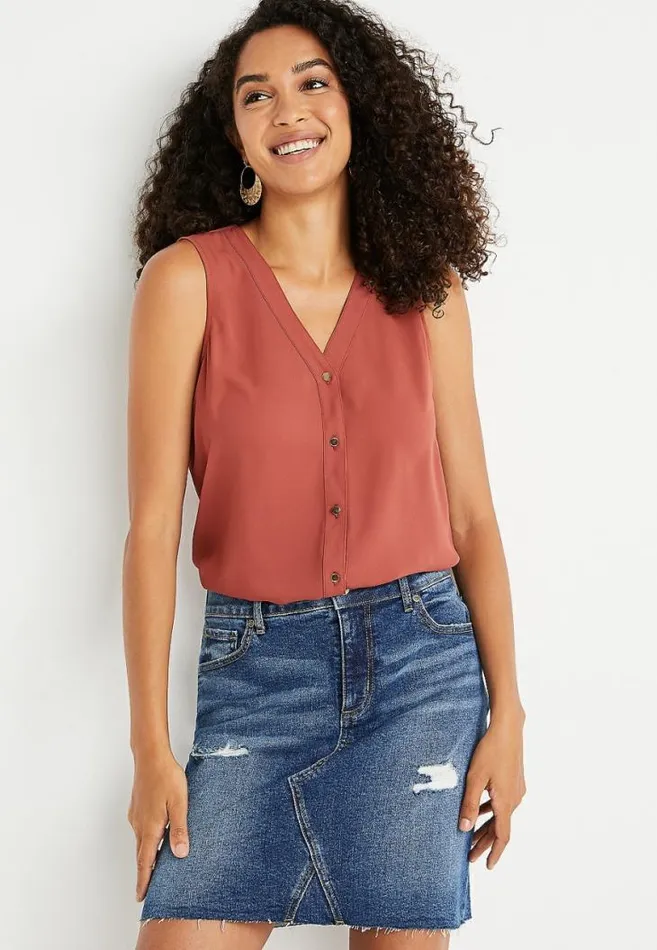 Women Red Button Down Tank Top Maurices Tops