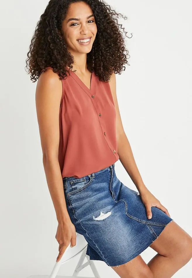 Women Red Button Down Tank Top Maurices Tops