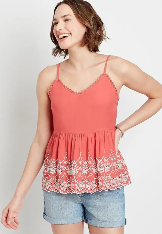 Women Red Eyelet Peplum Tank Top Maurices Tops