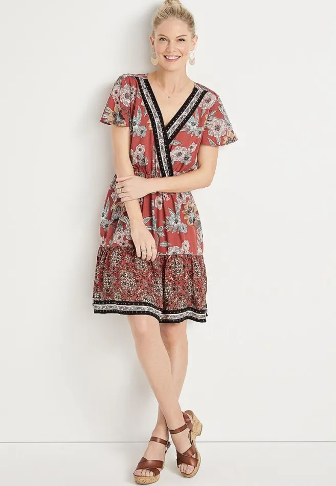 Women Red Floral V Neck Mini Dress Maurices Dresses and Jumpsuits