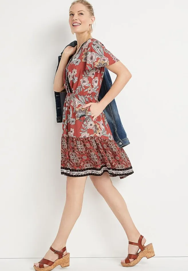 Women Red Floral V Neck Mini Dress Maurices Dresses and Jumpsuits