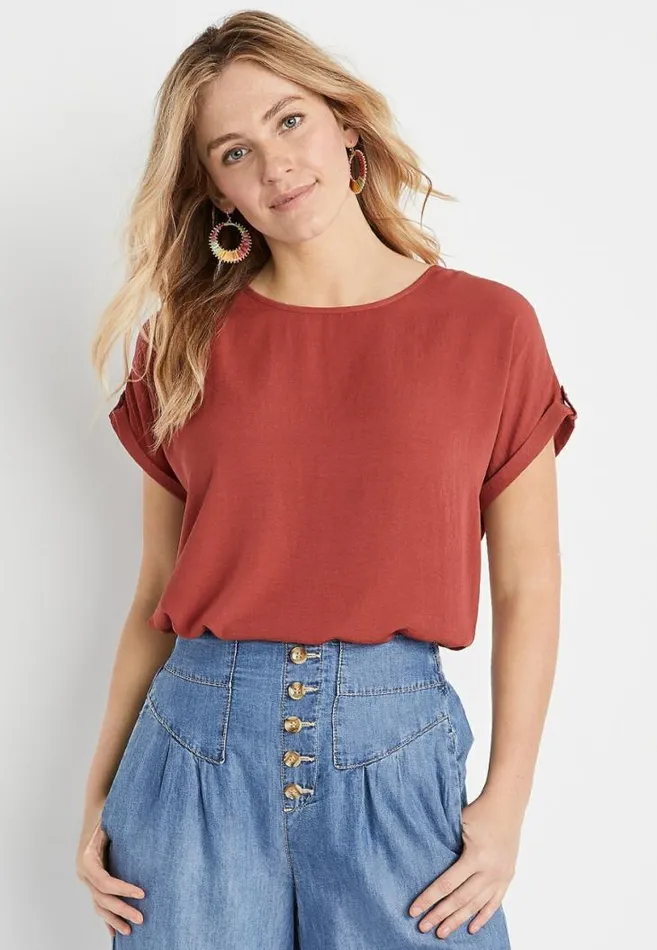 Women Red Zipper Back Blouse Maurices Tops