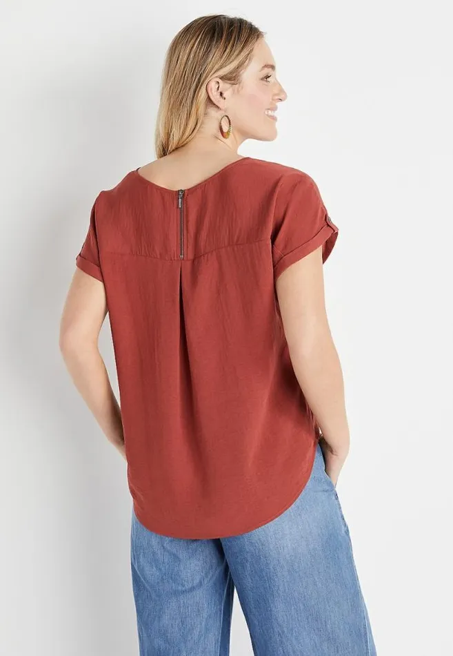 Women Red Zipper Back Blouse Maurices Tops