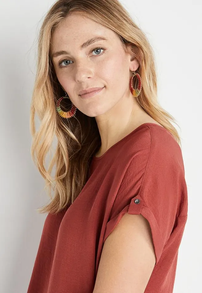 Women Red Zipper Back Blouse Maurices Tops