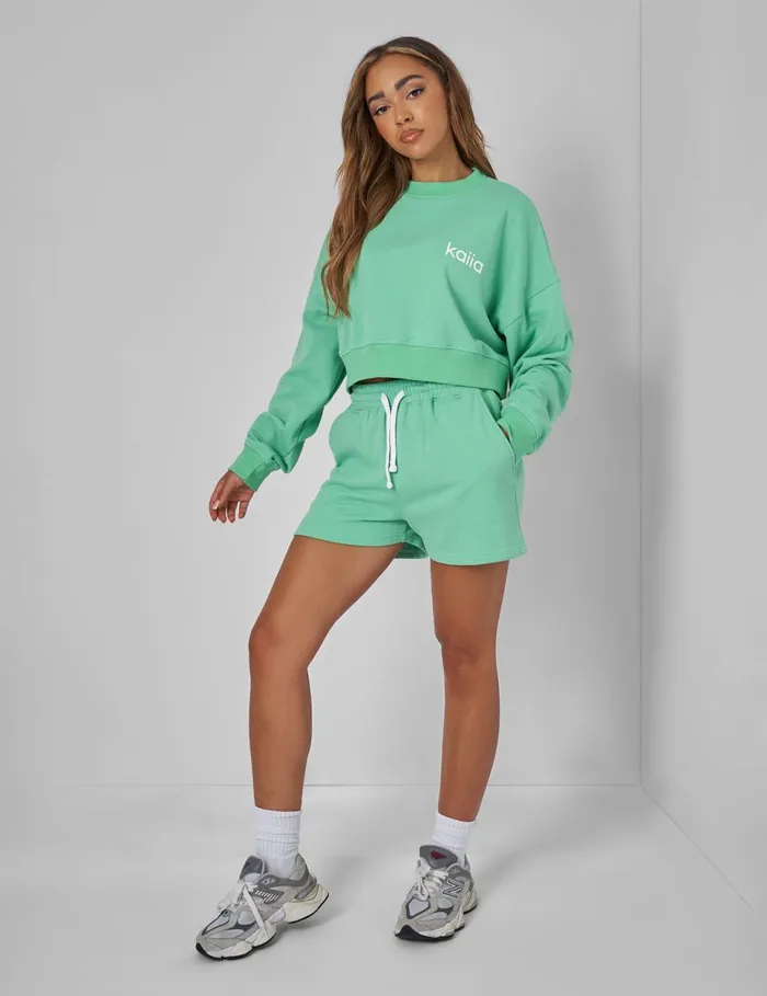 Women Relaxed Contrast Drawcord Sweat Shorts Green Green Public Desire Shorts