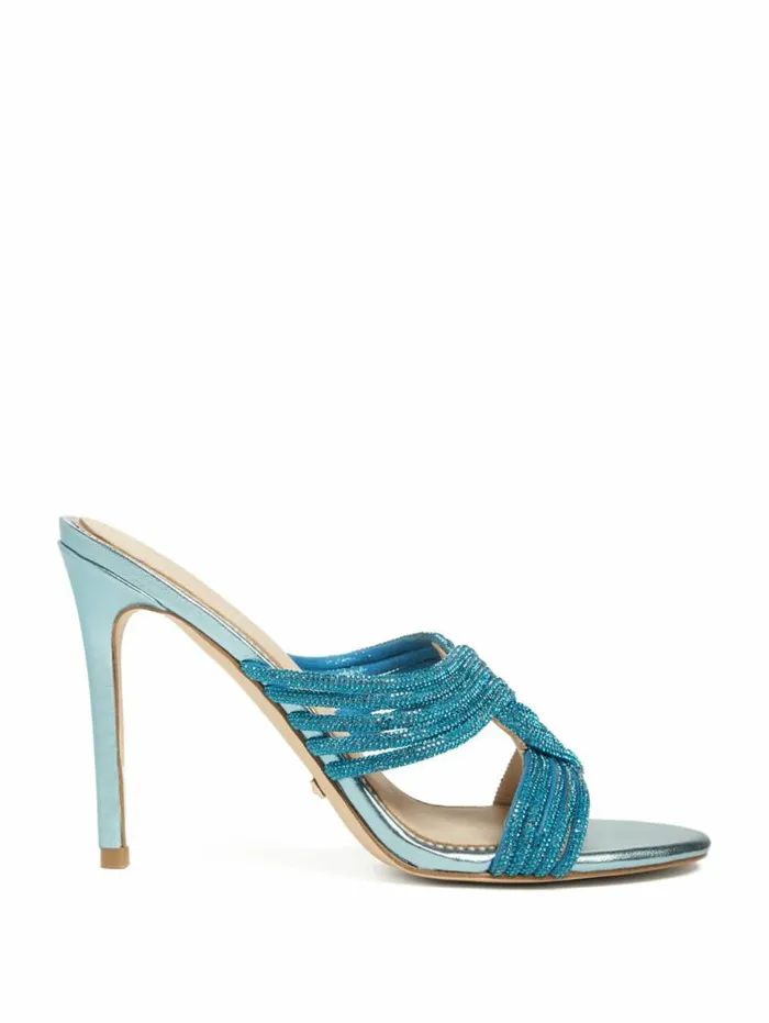 Women Rhinestone Strappy Heel Mid Blue Marciano Shoes