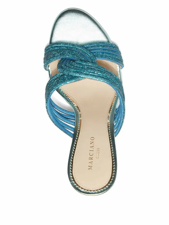 Women Rhinestone Strappy Heel Mid Blue Marciano Shoes