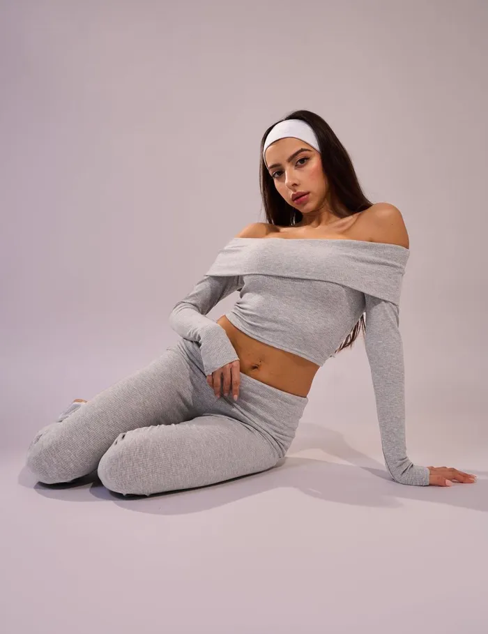 Women Rib Foldover Long Sleeve Top Grey Grey Public Desire Tops