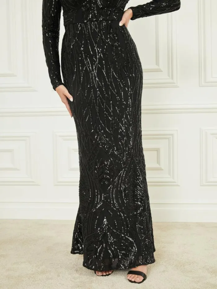 Women Roaring Sequins Maxi Gown Black Marciano Dresses Women Roaring Sequins Maxi Gown Black Marciano Dresses