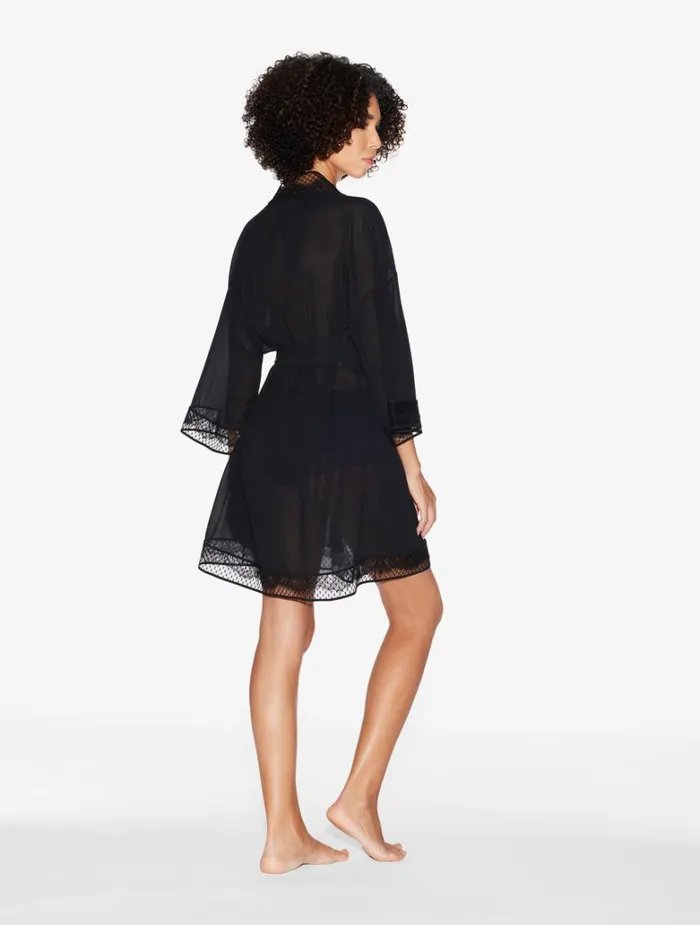 Women Robes La Perla Short Silk Robe With Leavers Lace