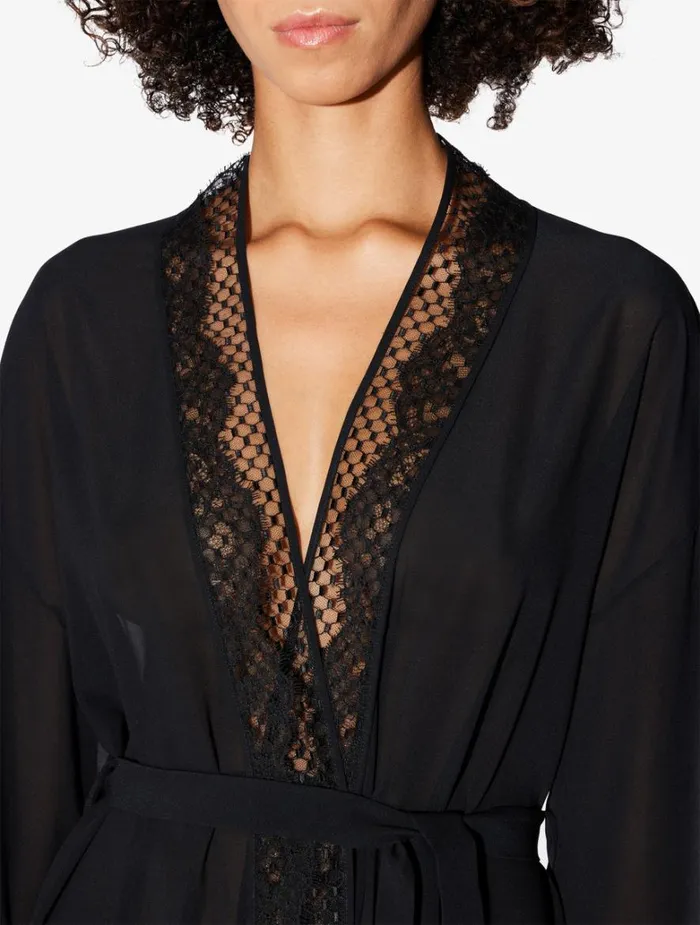 Women Robes La Perla Short Silk Robe With Leavers Lace