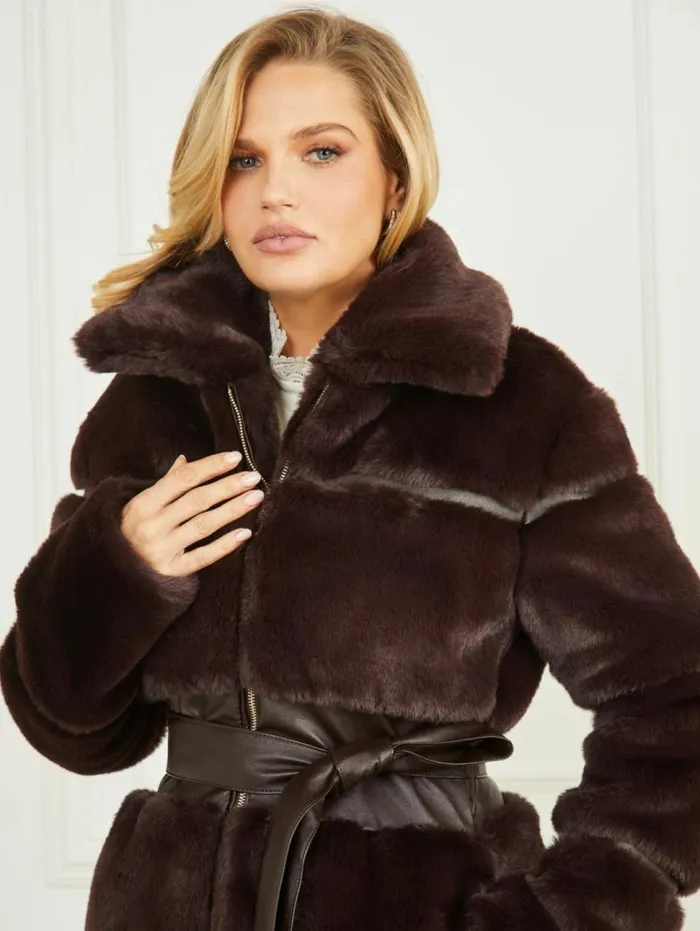 Women Rosetta FauxFur Coat Dark Roast Multi Marciano Jackets