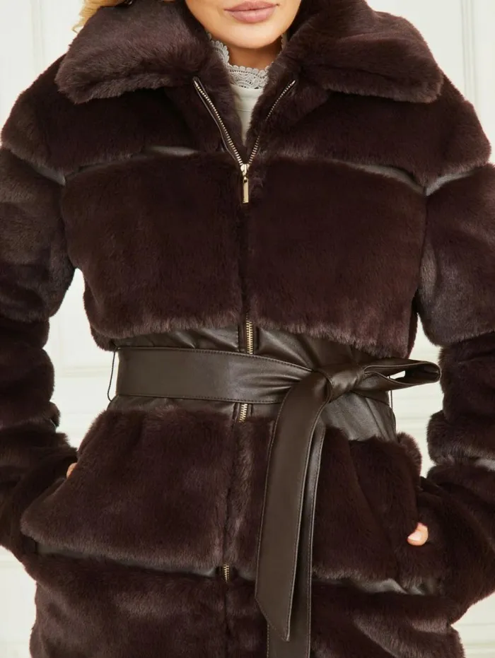 Women Rosetta FauxFur Coat Dark Roast Multi Marciano Jackets