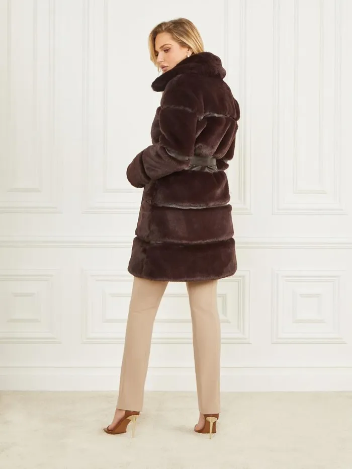 Women Rosetta FauxFur Coat Dark Roast Multi Marciano Jackets