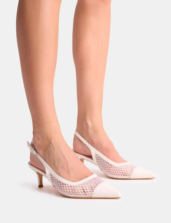 Women Roue White Mesh Detail Slingback Mid Court Heels White Public Desire Mid Heels Women Roue White Mesh Detail Slingback Mid Court Heels White Public Desire Mid Heels