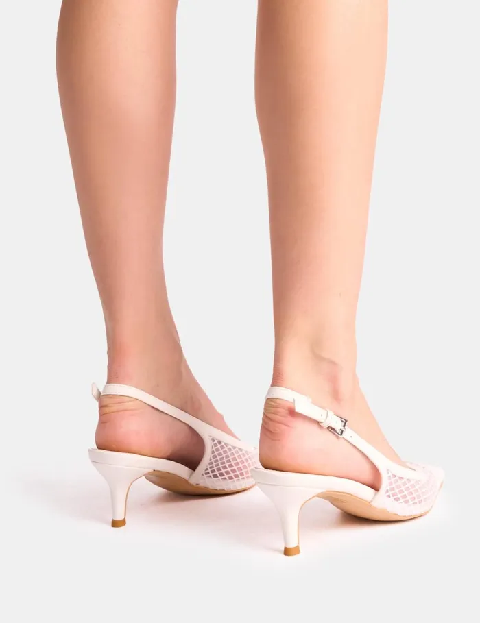 Women Roue White Mesh Detail Slingback Mid Court Heels White Public Desire Mid Heels